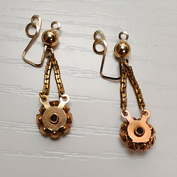 Vintage AB Aurora Borealis Gold tone Slide on Halo Chandelier Drop Earrings - Picture 5 of 7